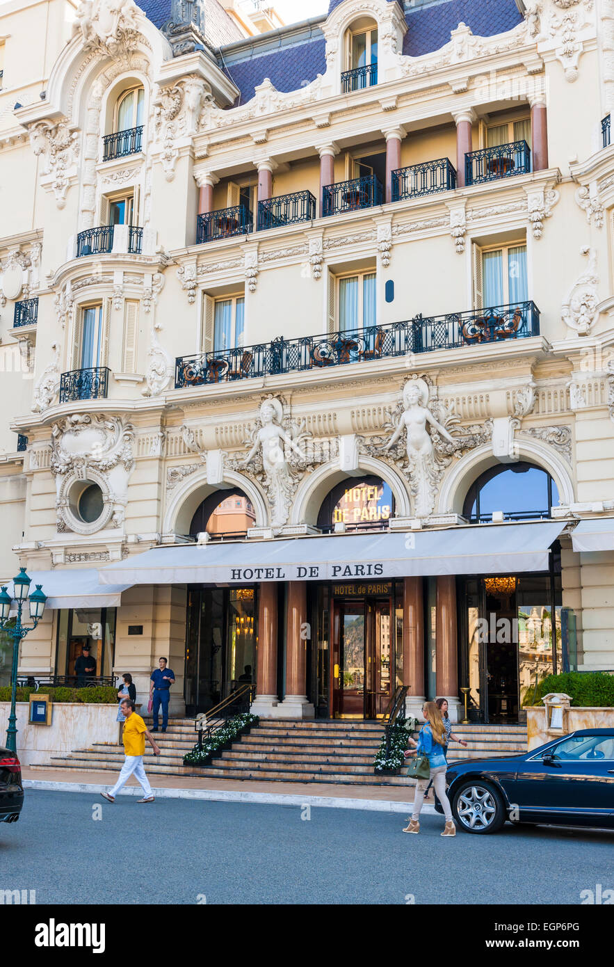 MONTE CARLO, MONACO - OCTOBER 3, 2014: Entrance to Hotel de Paris in Monte Carlo, Monaco Stock Photo