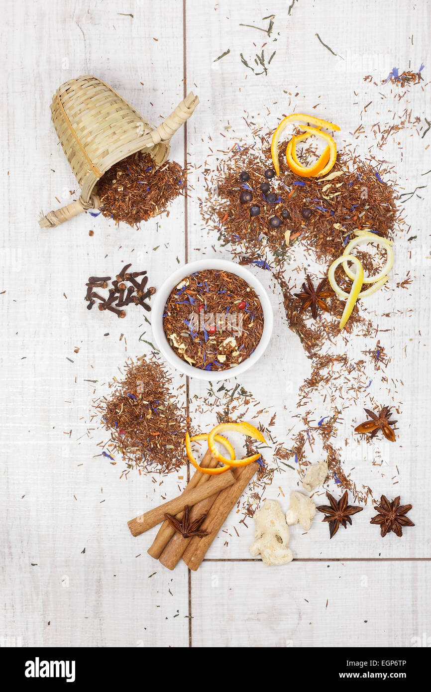 Rooibos tea, Dried Rooibos tea and ingredients Stock Photo Alamy