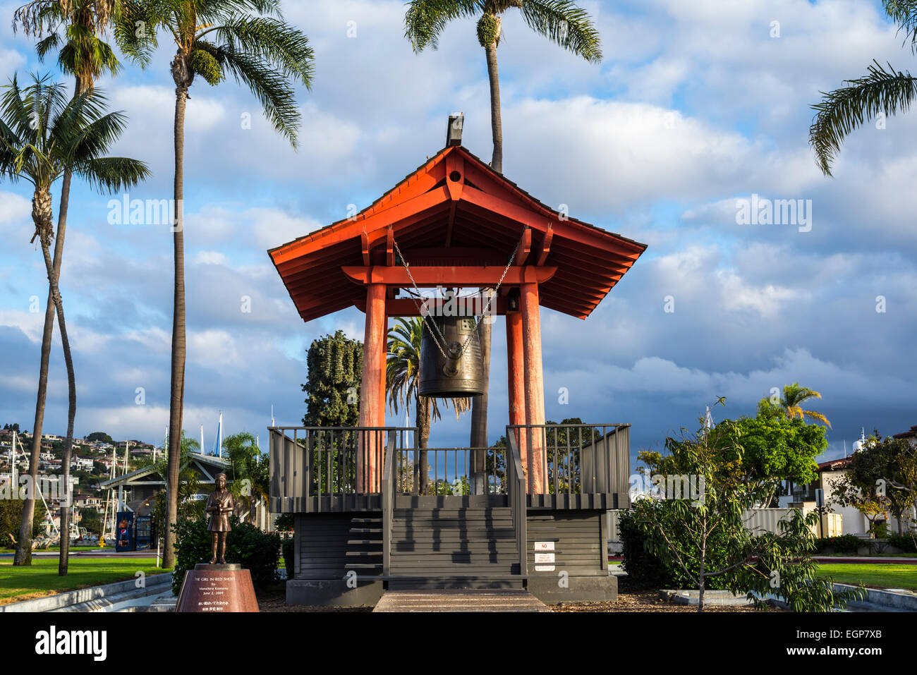 The Yokohama/Japanese Friendship Bell. Shelter Island Shoreline Park, San Diego, California, United States. Stock Photo