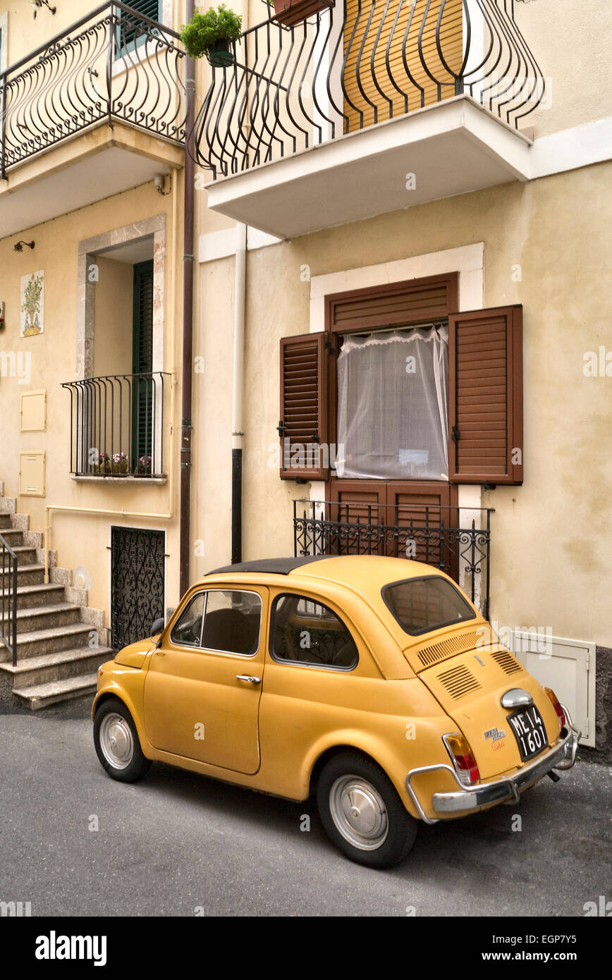 Classic Fiat 500 parked on the street in Sicily Stock Photo