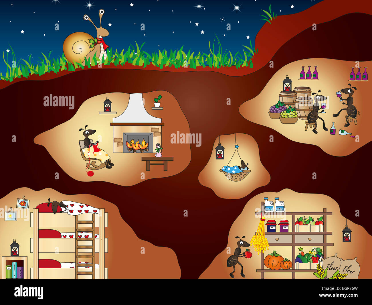 funny illustration of ants house Stock Photo