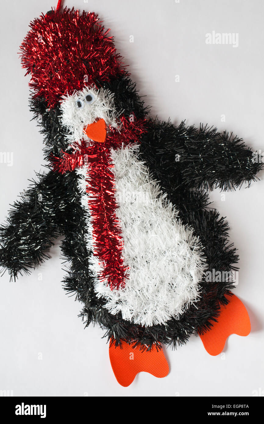 penguin tinsel decoration for Christmas isolated on white background Stock Photo