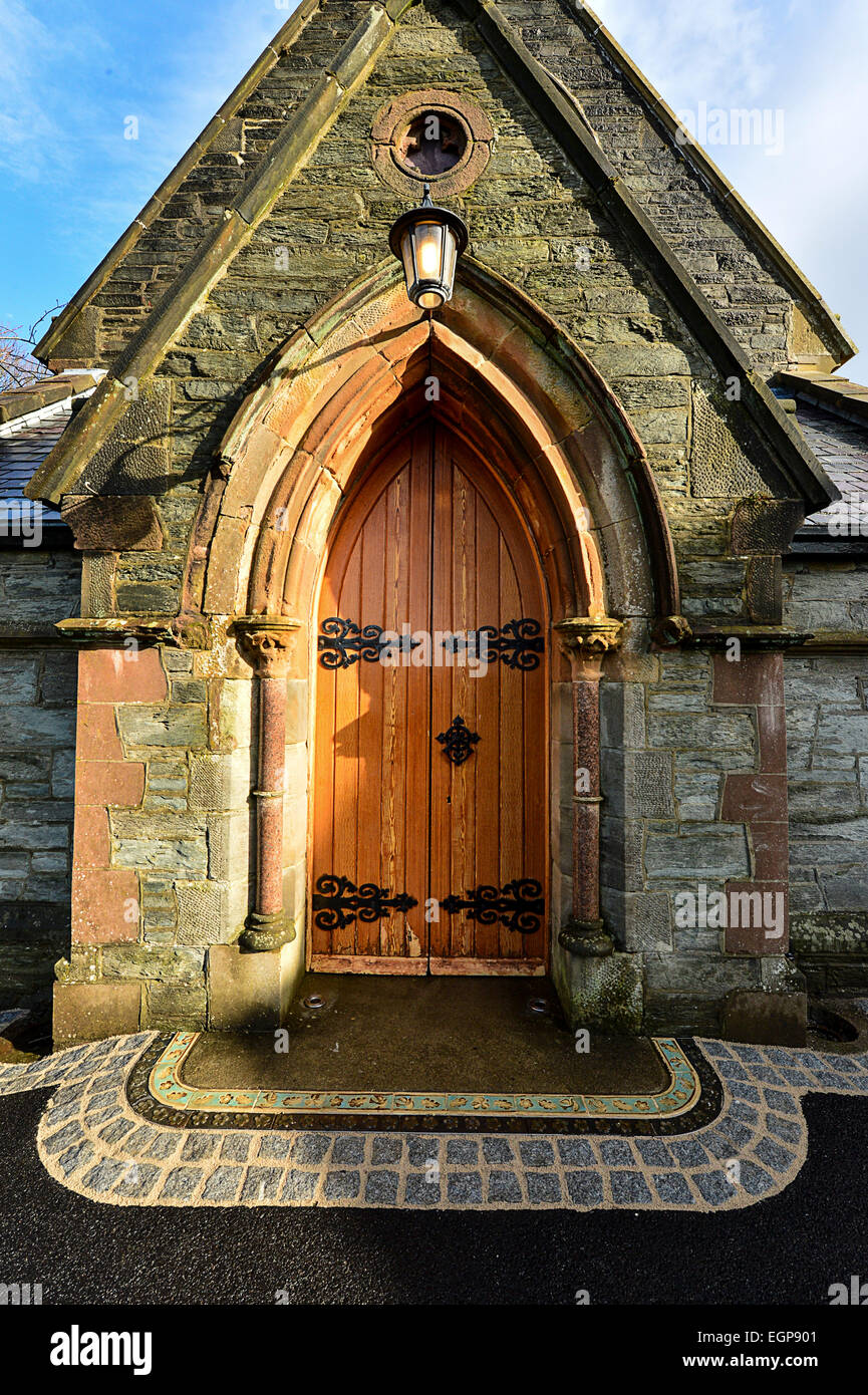 Entrance to Saint Augustine's  neo-Gothic church built in 1872 on Derry, Londonderry walls, Northern Ireland.  © George Sweeney/ Stock Photo