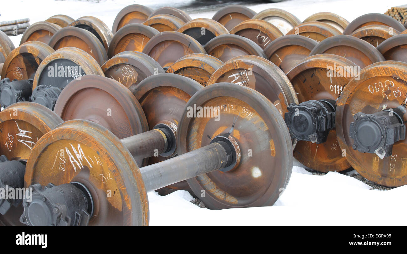 Railcar wheels on the axles of the wheelset as the element Stock Photo ...