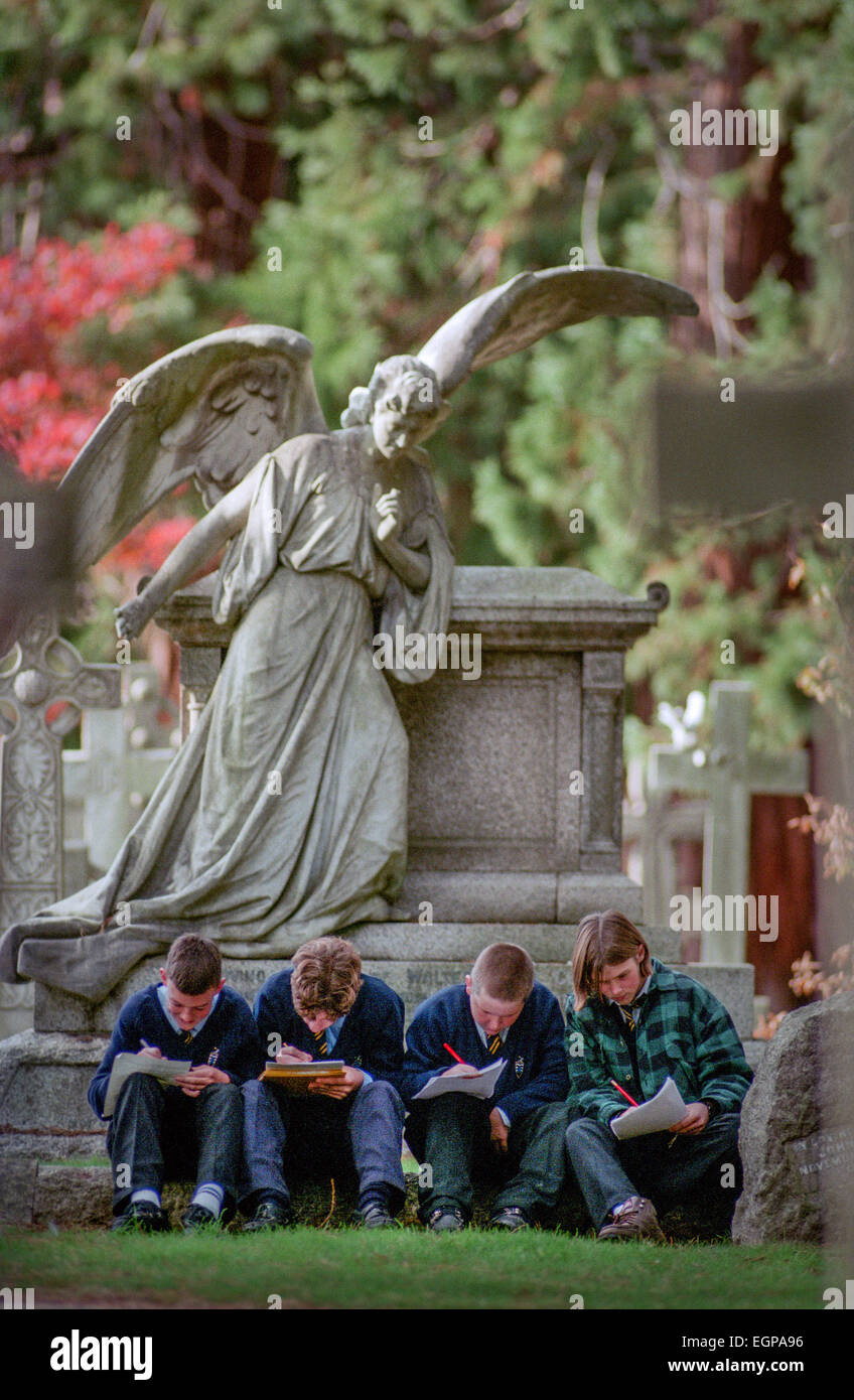 School field trip to a Bournemouth graveyard. Stock Photo