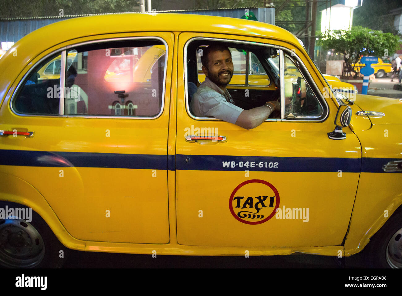 Taxis outside Kolkata train station Stock Photo