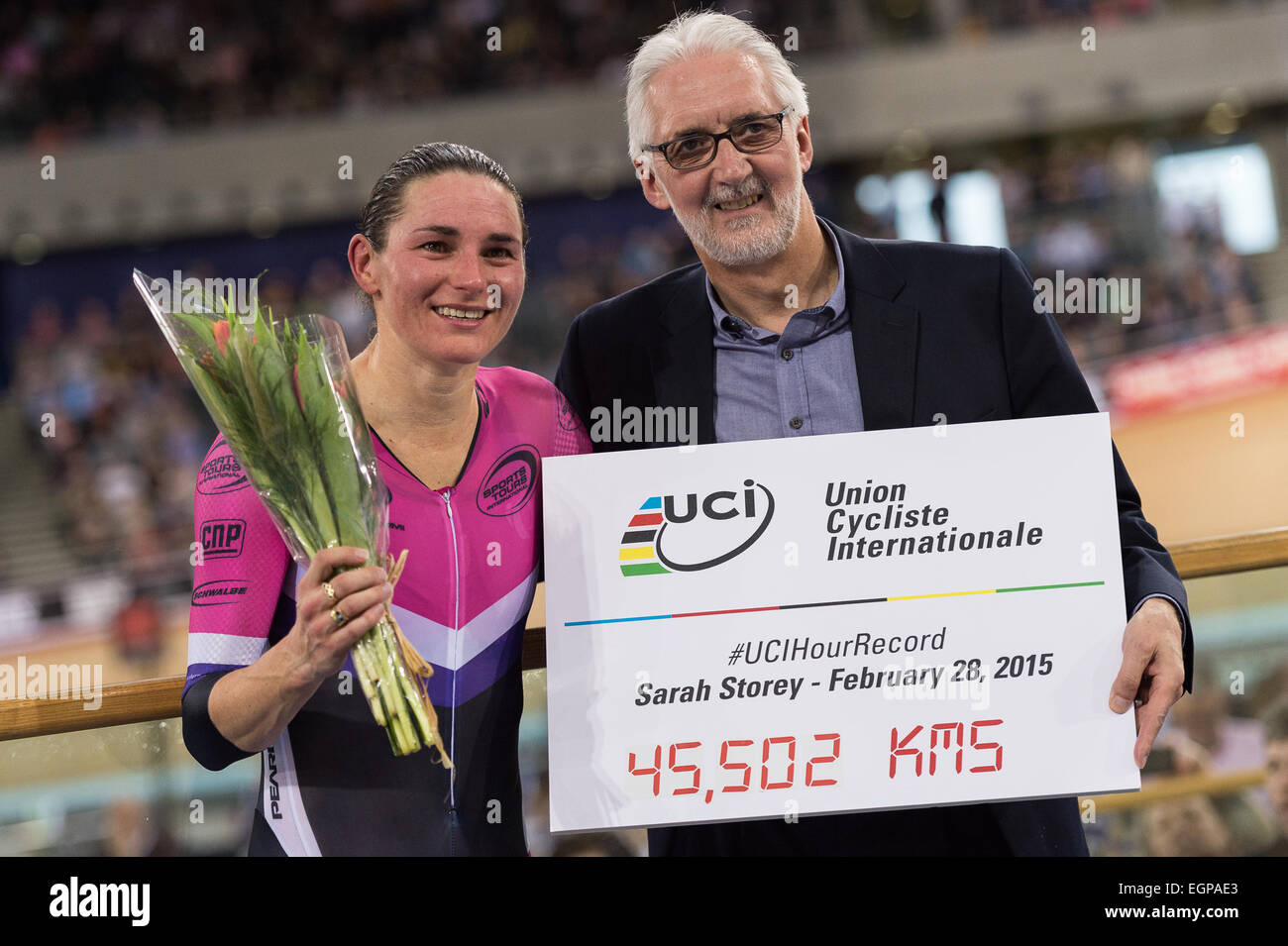 London, UK. 28th February, 2015. Dame Sarah Storey celebrates her