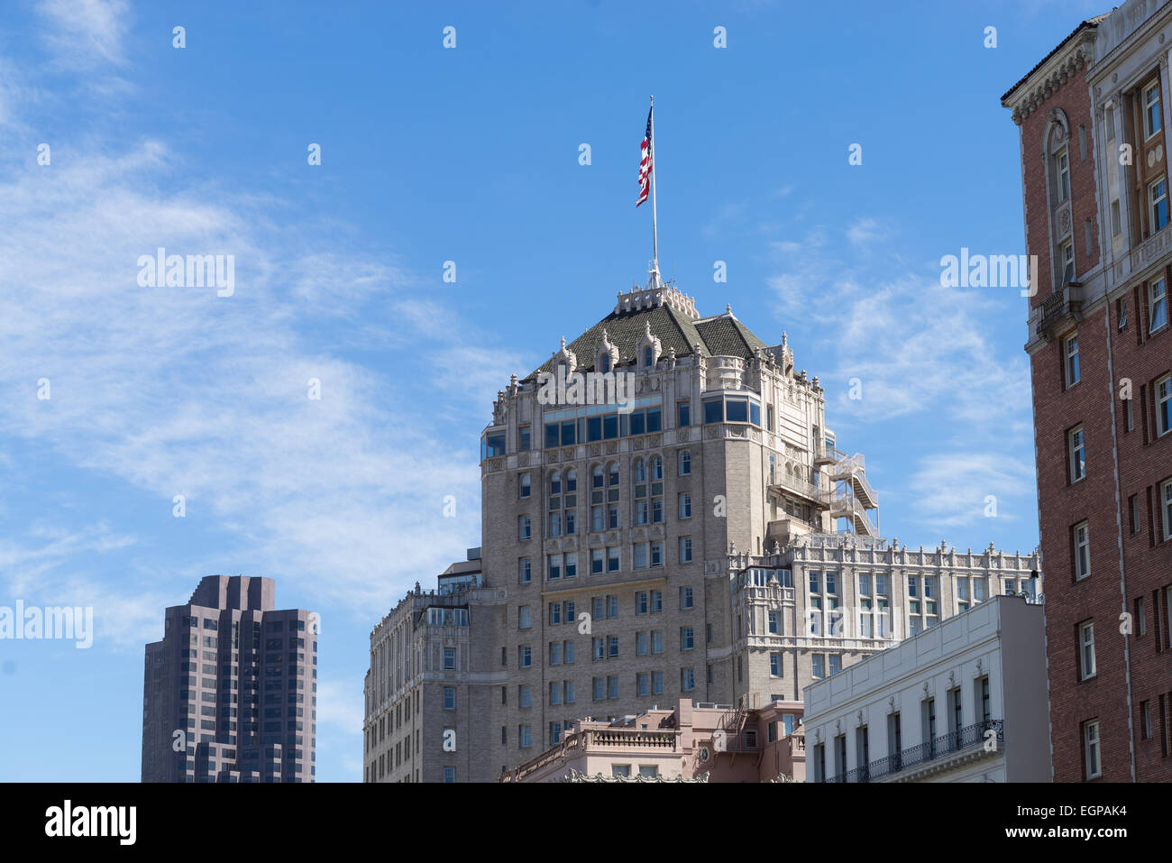 Historic Mark Hopkins Intercontinental Hotel, designed by architects Weeks and Day. Nob Hill, San Francisco. Stock Photo