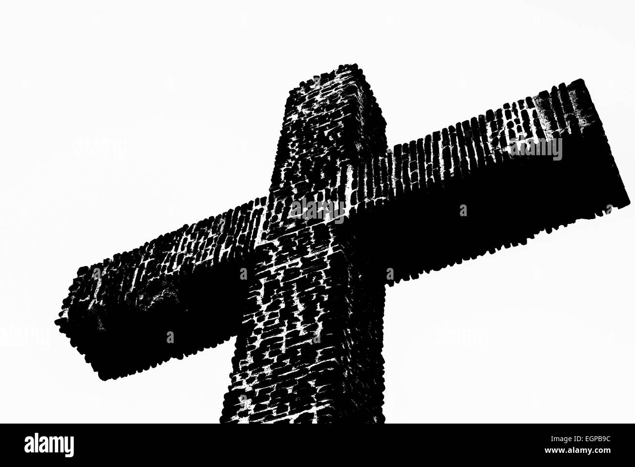 The Serra Cross in black and white silhouette effect.  Presidio Park, San Diego, California, United States. Stock Photo