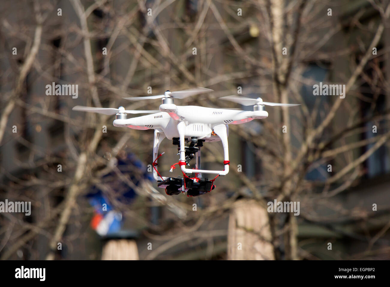 Radio controlled quadcopter drone flying in the city Stock Photo Alamy