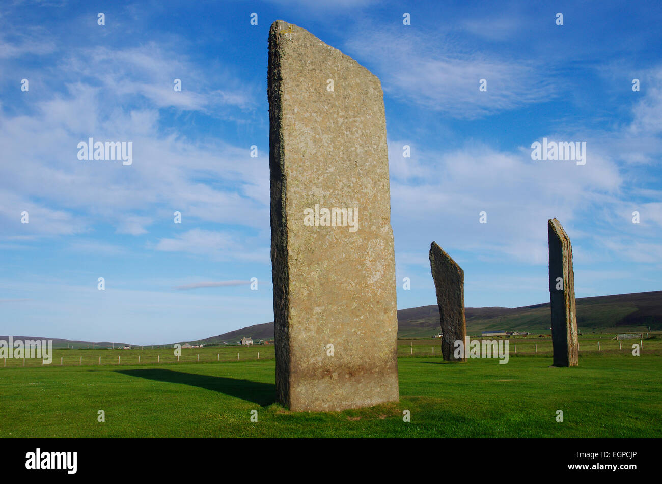 Standing Stones of Stenness on Mainland, Orkney Islands, Scotland. Stock Photo