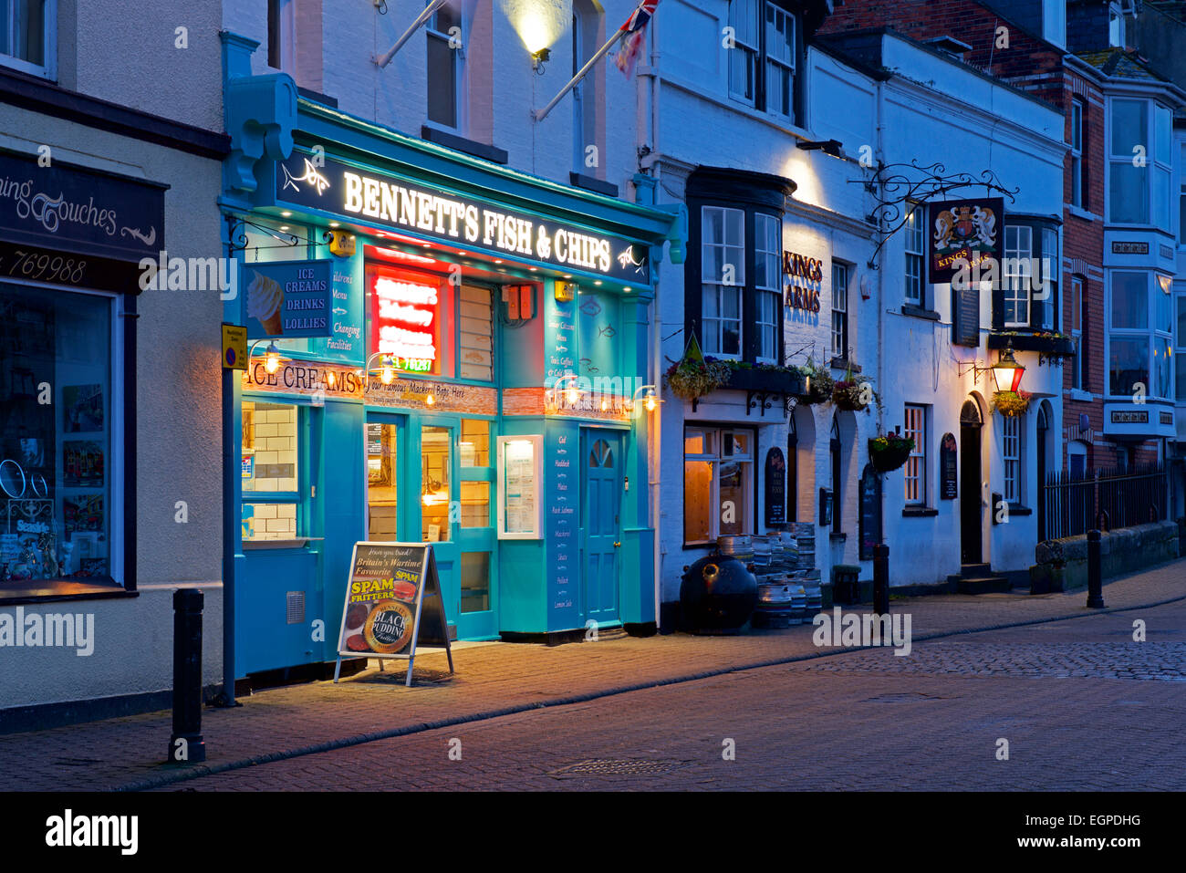 Fish & chip shop on the quayside, Weymouth, Dorset, England UK Stock