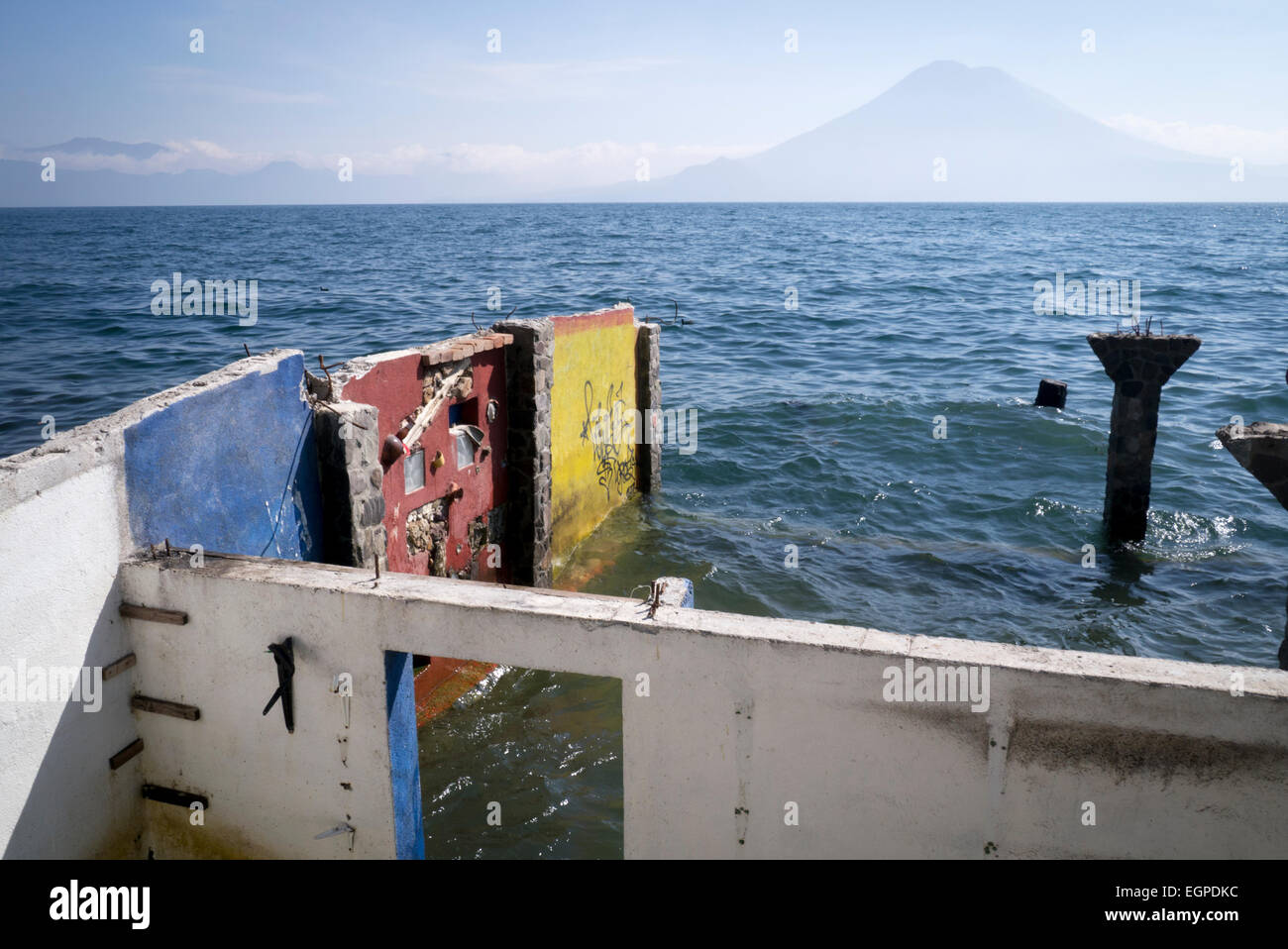 Rising water of Lake Panachachel, Guatemala Stock Photo