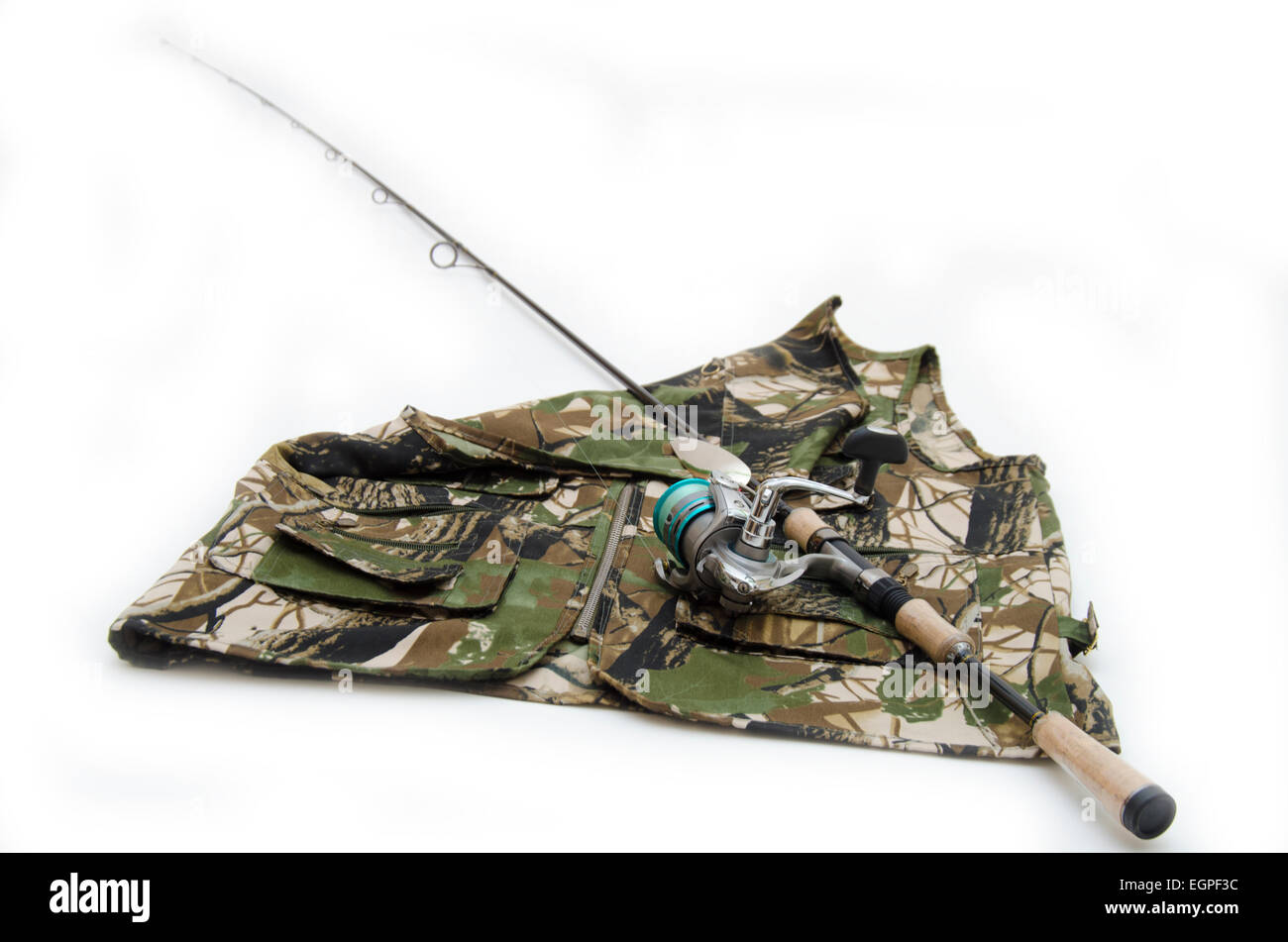 https://c8.alamy.com/comp/EGPF3C/rod-with-reel-on-camouflage-fishing-jacket-isolated-on-white-background-EGPF3C.jpg