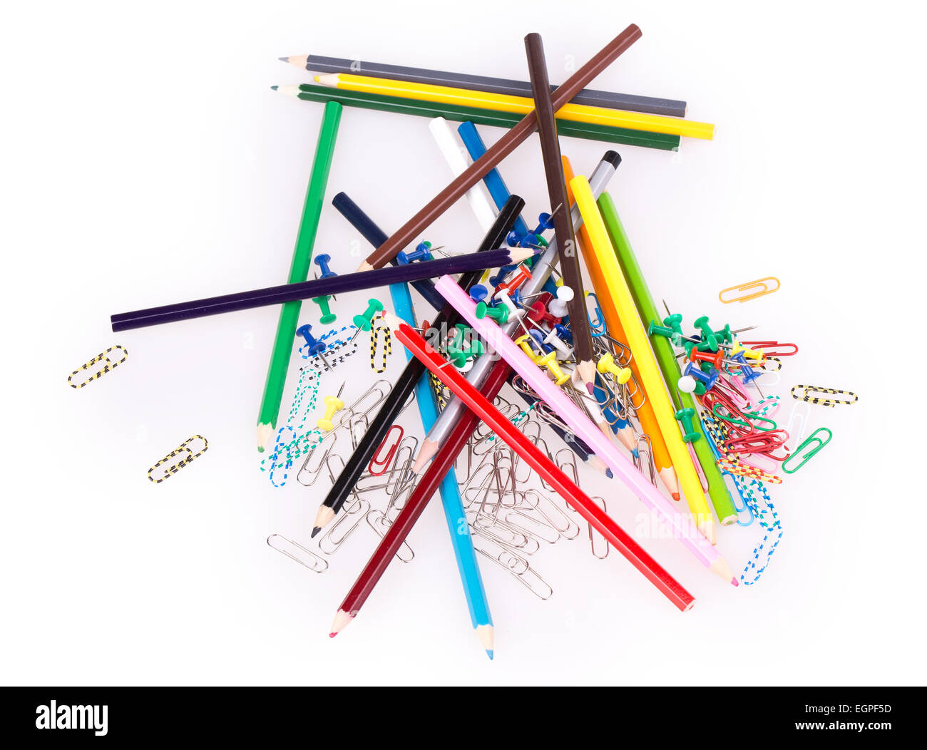 paper clips and pencils isolated on white background Stock Photo - Alamy