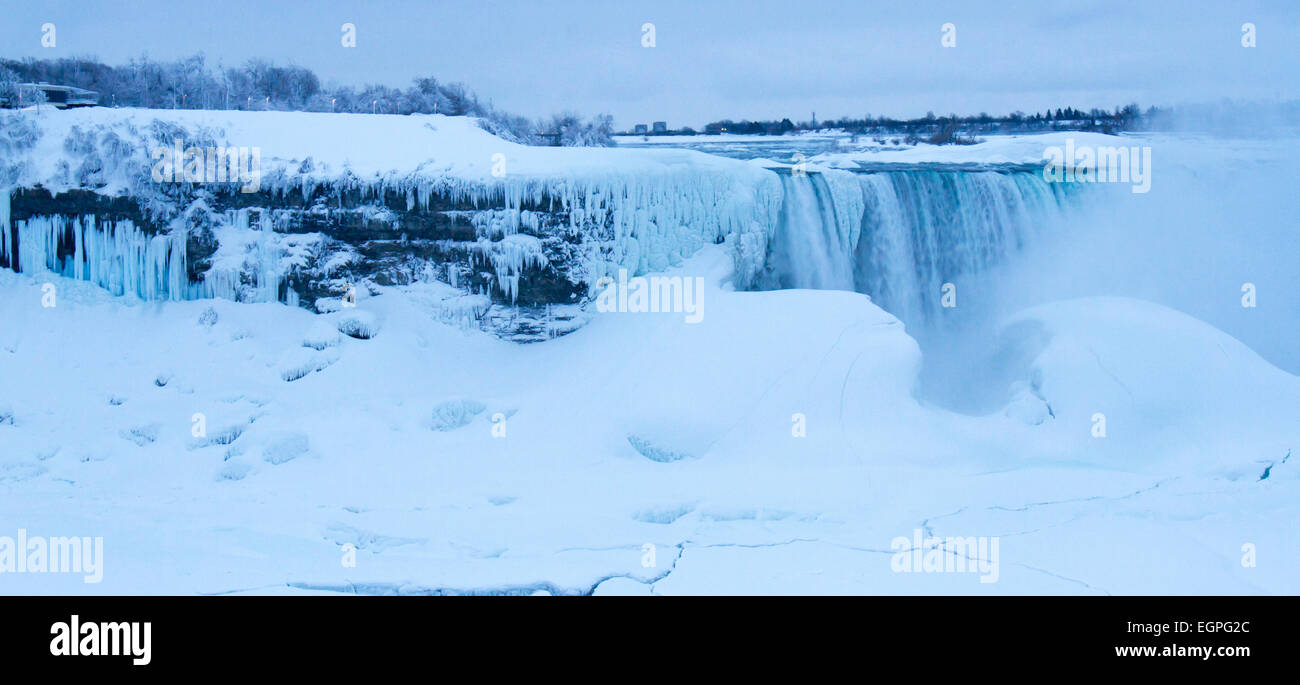 Horseshoe Falls and Goat Island at Niagara Falls, Canada with frozen