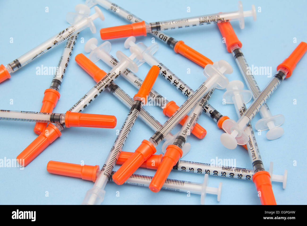 healthcare - Medical syringes for  insulin vaccines and other medicines Stock Photo