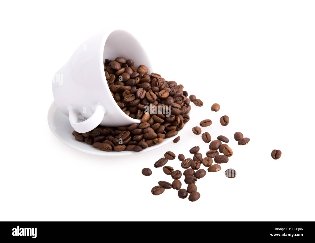 coffee cup and coffee beans on a white background Stock Photo - Alamy