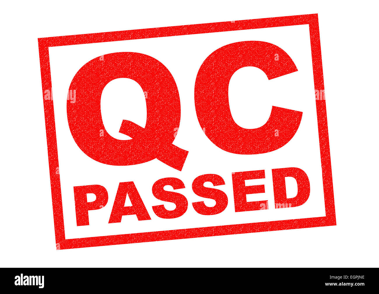 QC PASSED red Rubber Stamp over a white background. Stock Photo