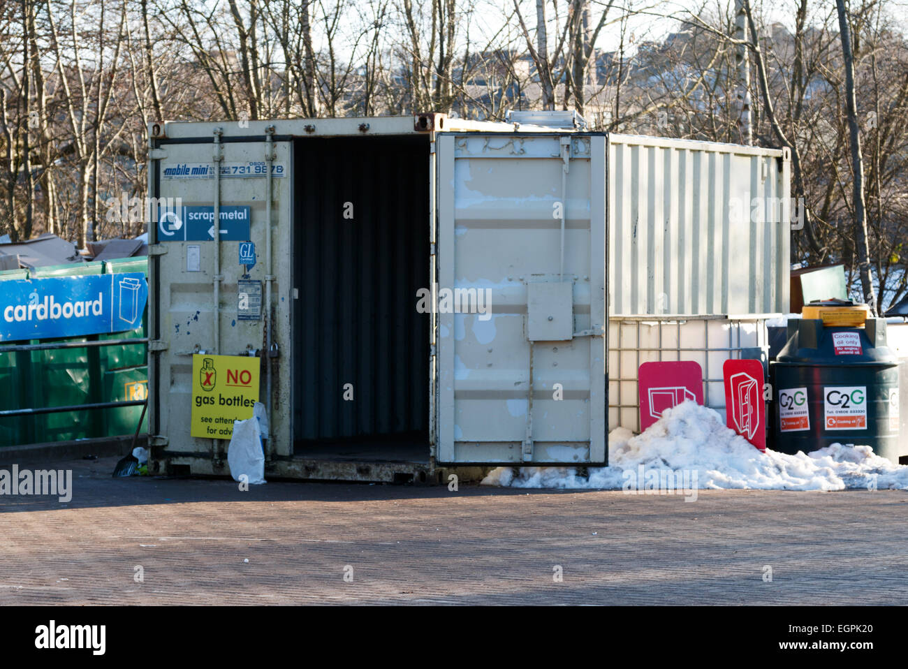 Domestic household waste collection and recycling centre in the UK. Council rubbish tip. Stock Photo