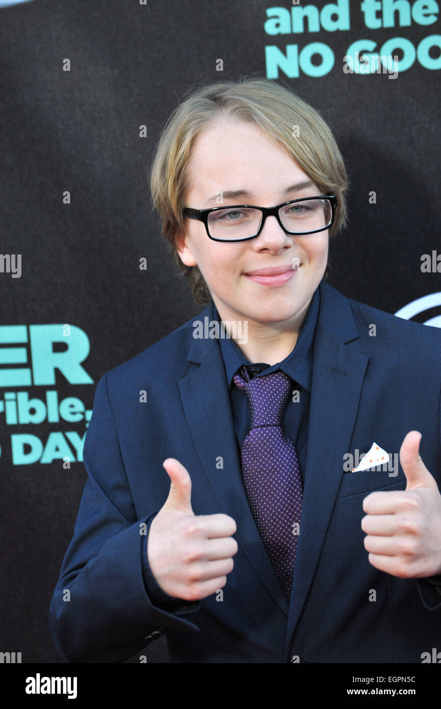 LOS ANGELES, CA - OCTOBER 6, 2014: Ed Oxenbould at the world premiere of his movie 'Alexander and the Terrible, Horrible, No Good, Very Bad Day' at the El Capitan Theatre, Hollywood. Stock Photo