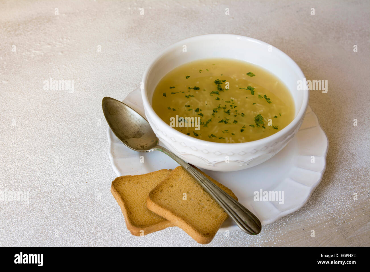 Noodle Soup, Chicken broth Stock Photo Alamy