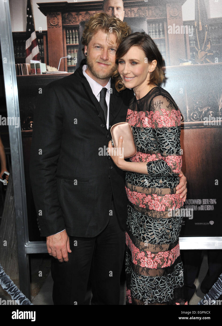 LOS ANGELES, CA - OCTOBER 1, 2014: Vera Farmiga & husband Renn Hawkey at the Los Angeles premiere of her movie 'The Judge' at the Samuel Goldwyn Theatre, Beverly Hills. Stock Photo