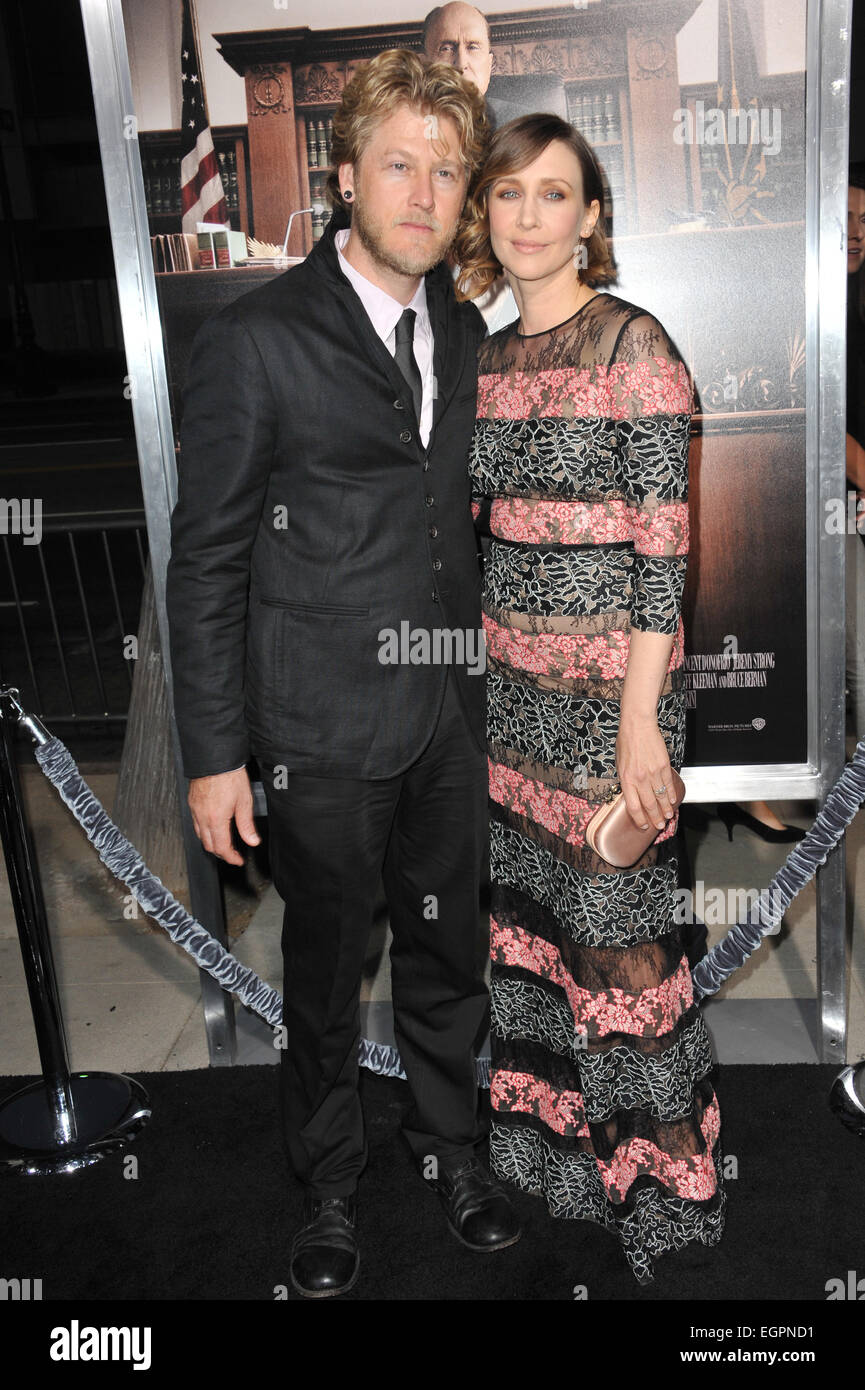 LOS ANGELES, CA - OCTOBER 1, 2014: Vera Farmiga & husband Renn Hawkey at the Los Angeles premiere of her movie 'The Judge' at the Samuel Goldwyn Theatre, Beverly Hills. Stock Photo
