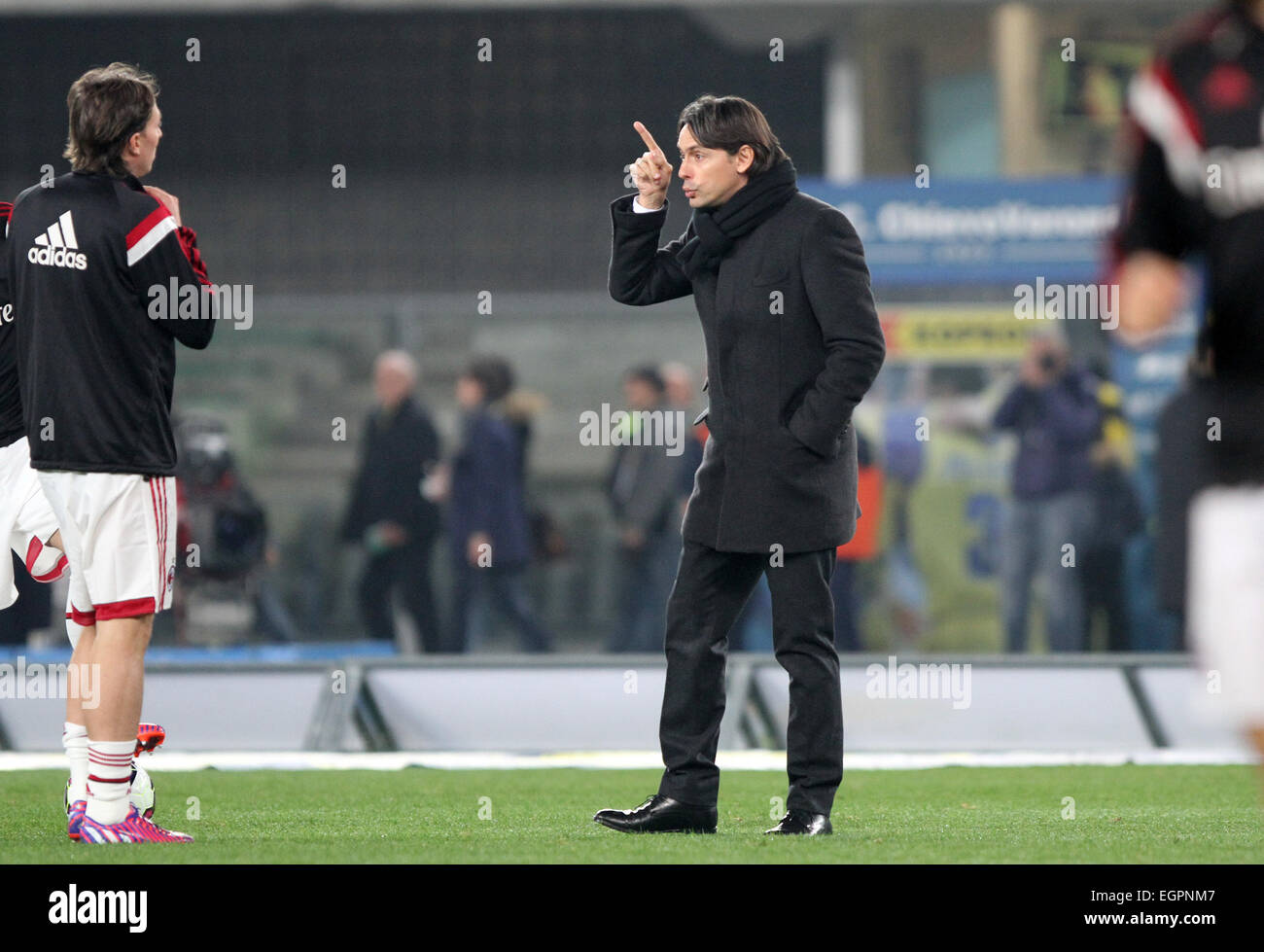 Verona, Italy. 28th February, 2015. Filippo Inzaghi AC Milan's coach during trainig session before the Italian Serie A football match between AC Chievo Verona and AC Milan on Saturday 28 February 2015 at Bentegodi Stadium. Credit:  Andrea Spinelli/Alamy Live News Stock Photo