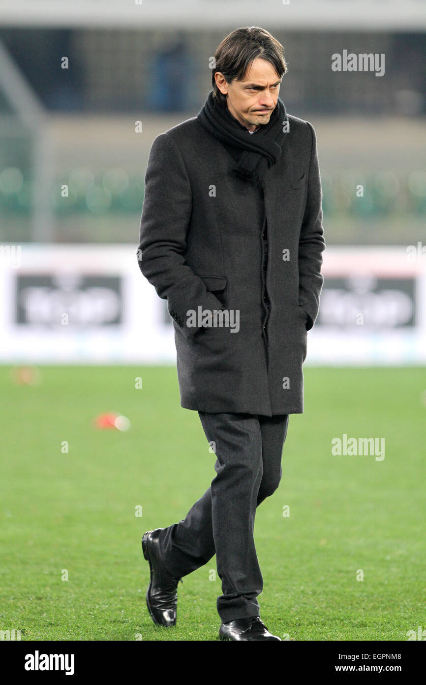 Verona, Italy. 28th February, 2015. Filippo Inzaghi AC Milan's coach during trainig session before the Italian Serie A football match between AC Chievo Verona and AC Milan on Saturday 28 February 2015 at Bentegodi Stadium. Credit:  Andrea Spinelli/Alamy Live News Stock Photo