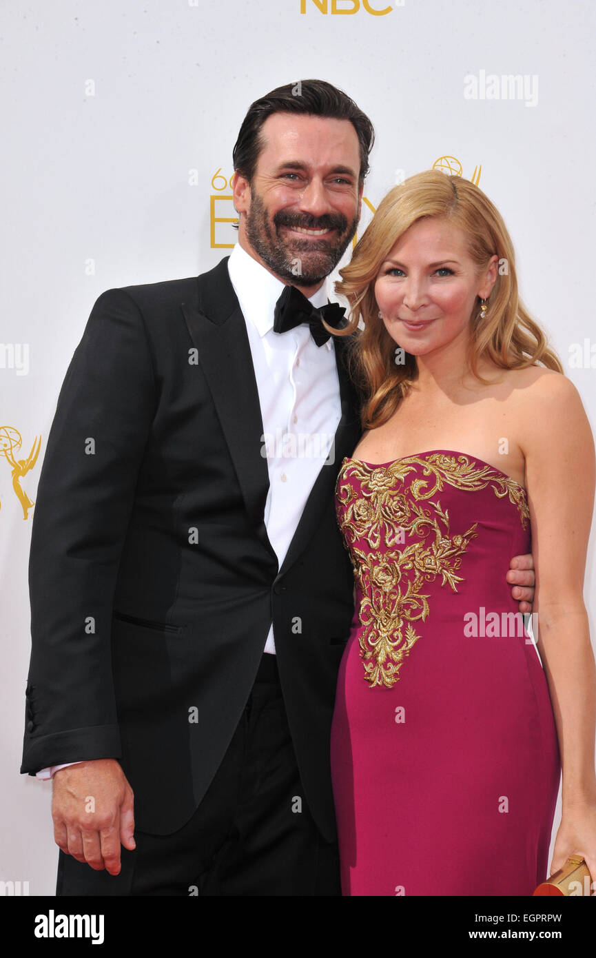 LOS ANGELES, CA - AUGUST 25, 2014: Jon Hamm & Jennifer Westfeldt at the 66th Primetime Emmy Awards at the Nokia Theatre L.A. Live downtown Los Angeles. Stock Photo