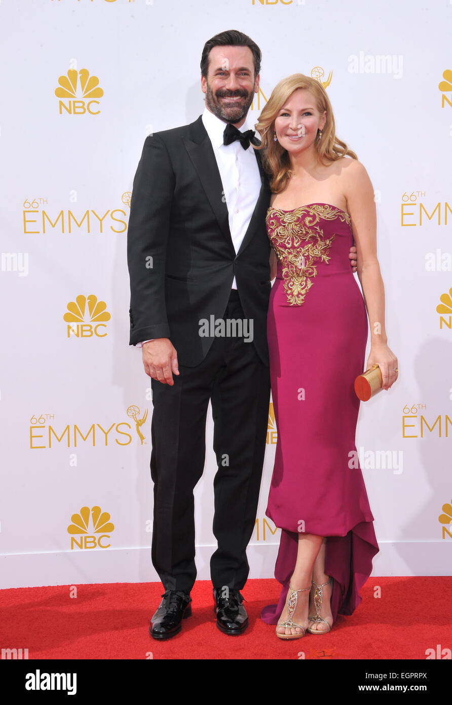 LOS ANGELES, CA - AUGUST 25, 2014: Jon Hamm & Jennifer Westfeldt at the 66th Primetime Emmy Awards at the Nokia Theatre L.A. Live downtown Los Angeles. Stock Photo