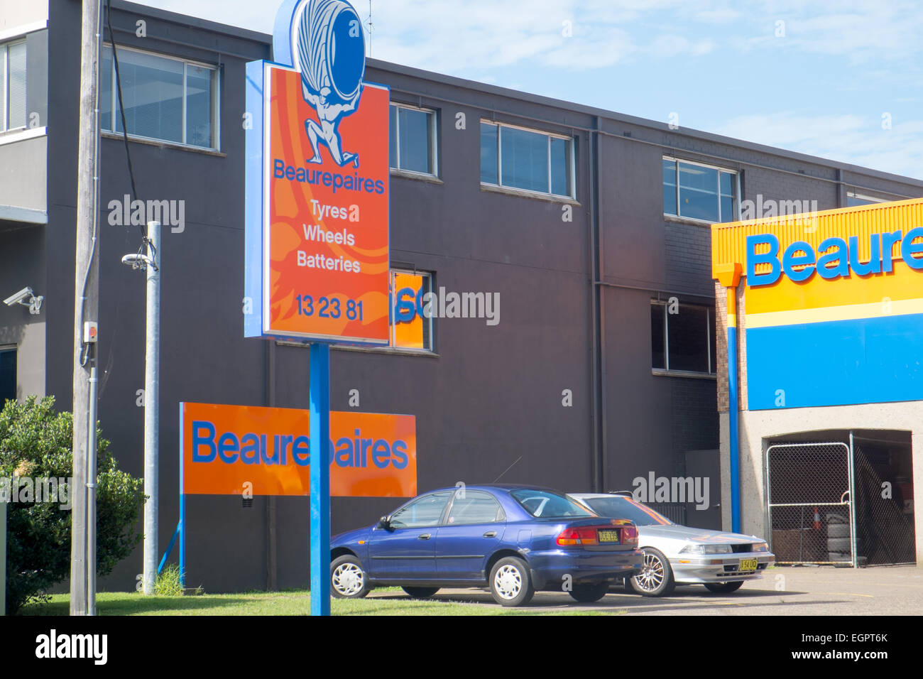 Beaurepaires is an australian and new zealand chain of trye repair and garage depots,here in brookvale sydney australia Stock Photo