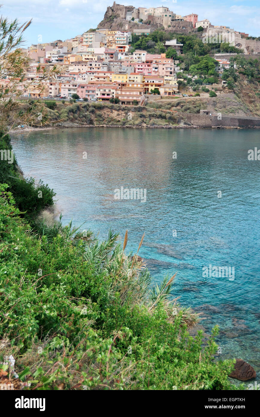 Old town of Sardinia Mediterranean. Italy. View of the village and Mediterranean sea Stock Photo
