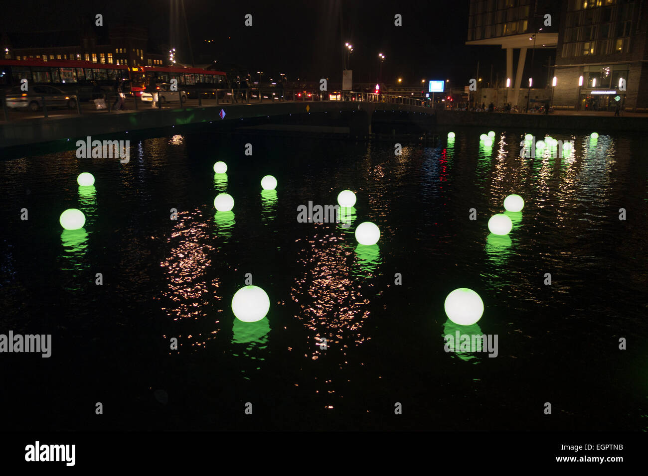 Art installation, part of the Amsterdam Light Festival, 2014-15. Titled 'Water Fun' by Angus Muir Stock Photo