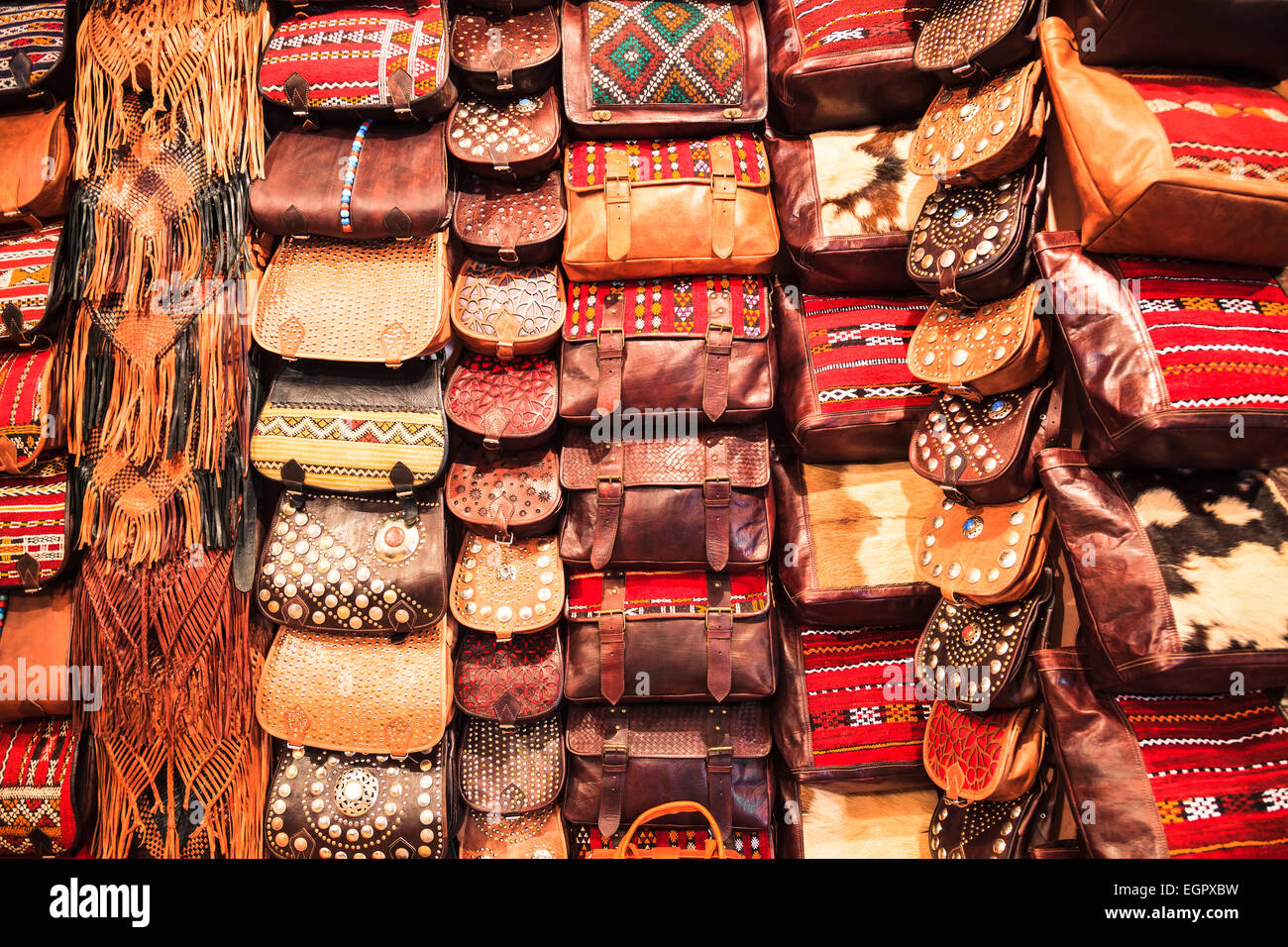 Moroccan leather bag in fez, morocco Stock Photo