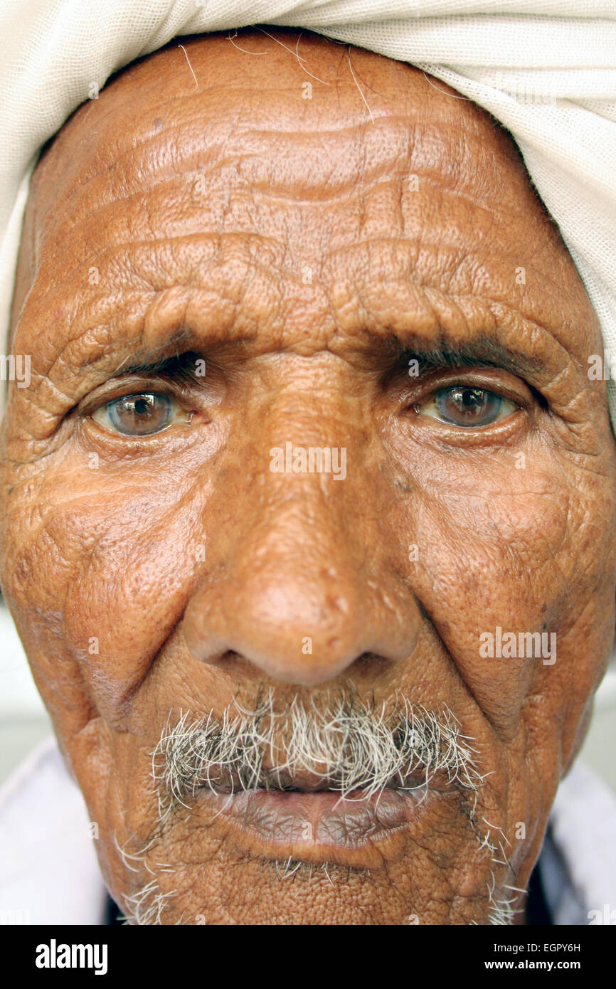 Closeup portrait of Indian old farmer on April 14,2012 In Hyderabad ...