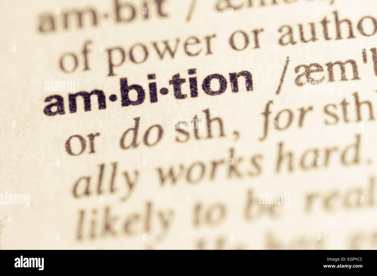 Definition of word ambition in dictionary Stock Photo