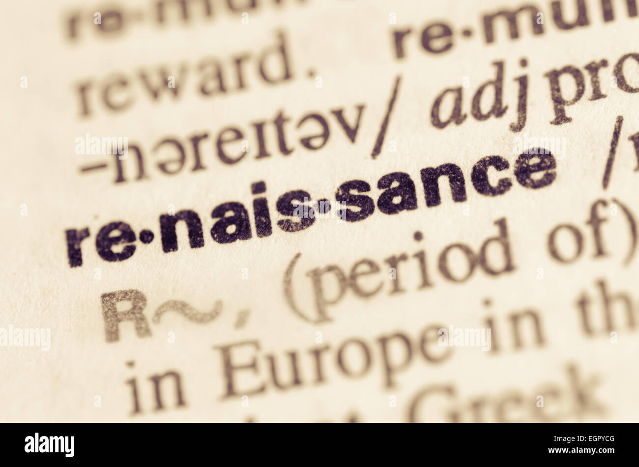 Definition of word renaissance in dictionary Stock Photo