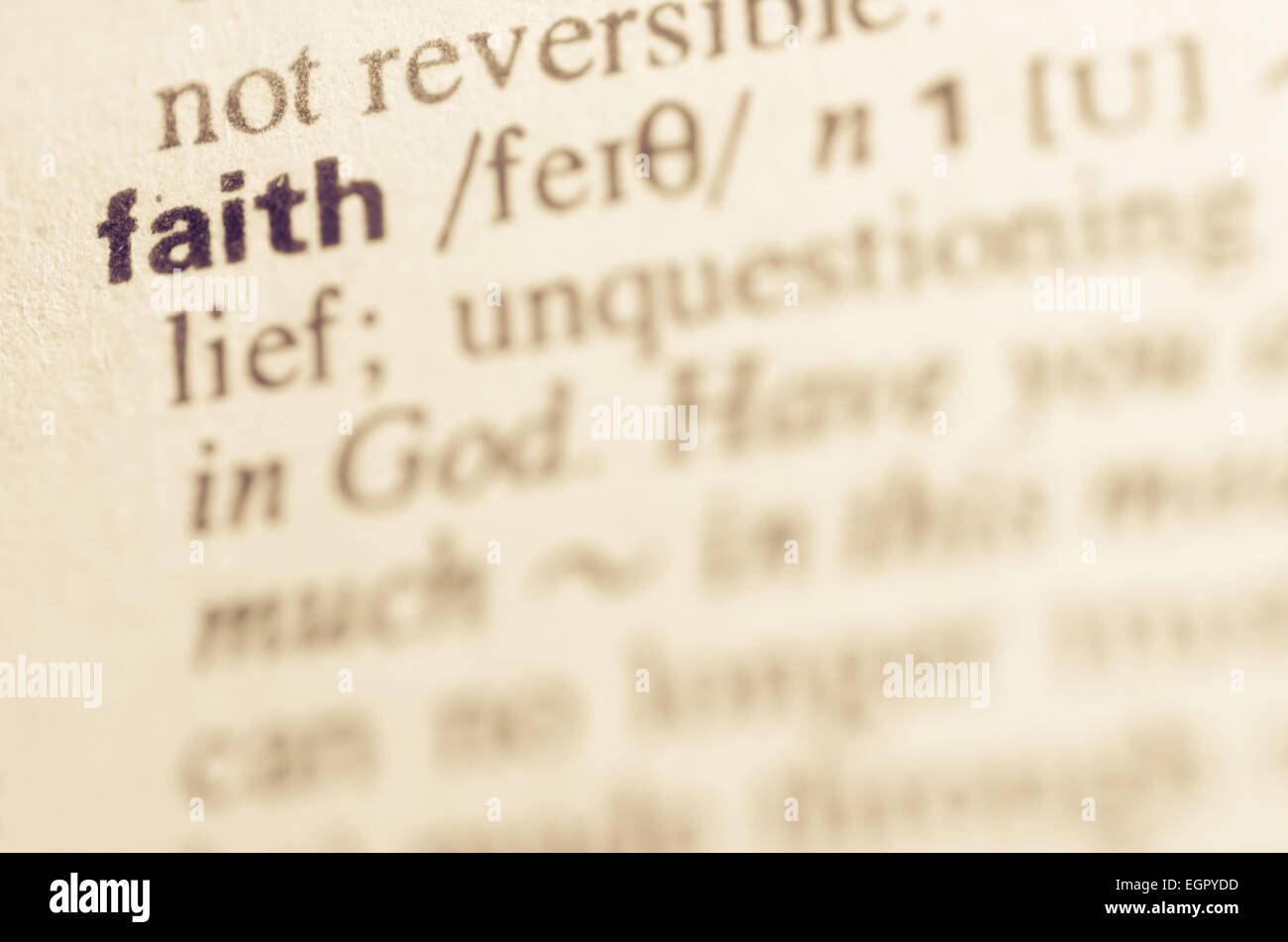 Definition of word faith in dictionary Stock Photo Alamy