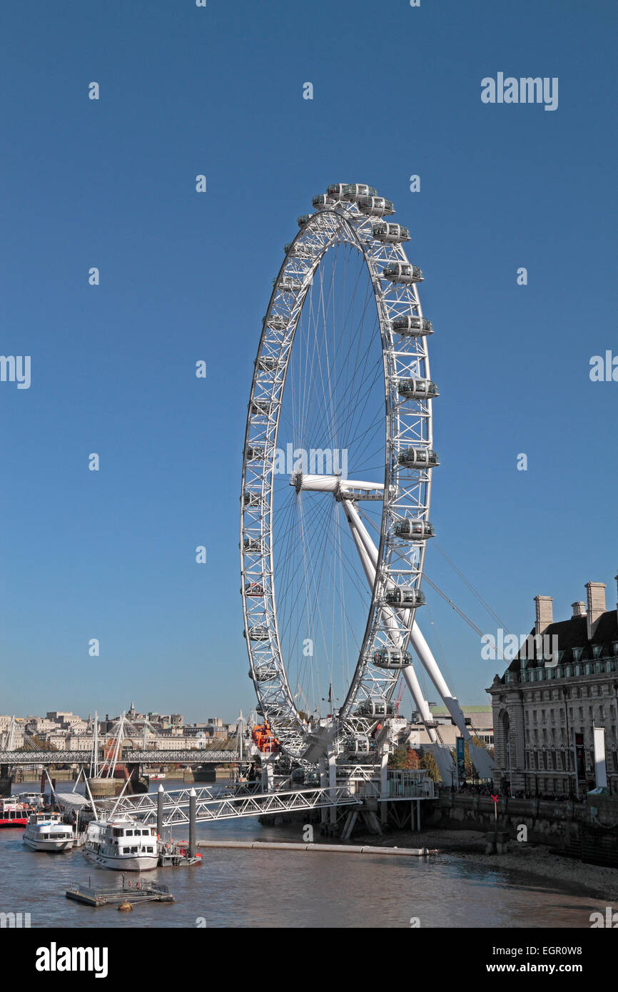 London's most popular tourist attraction, the London Eye, on the banks of the River Thames, London, UK. Stock Photo