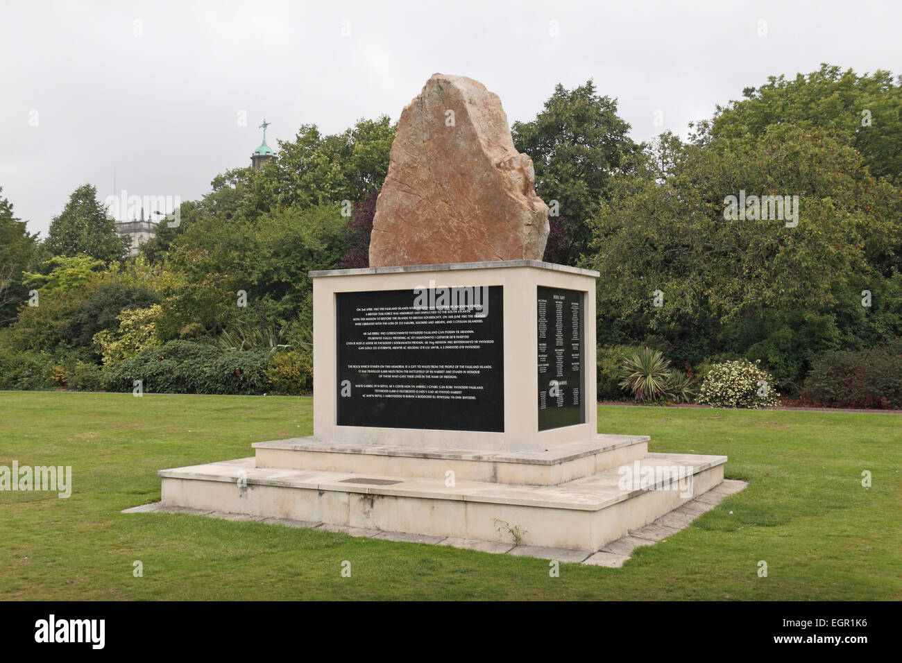 The Falklands National Monument in Alexandra Gardens, Cathays Park, Cardiff, Wales. Stock Photo