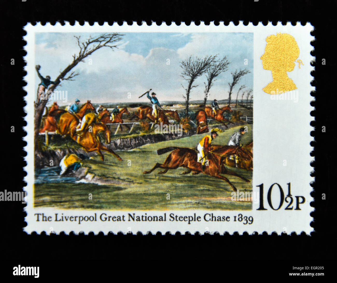 Postage stamp. Great Britain. Queen Elizabeth II. 1979. Horseracing Paintings. Bicentenary of the Derby. Stock Photo