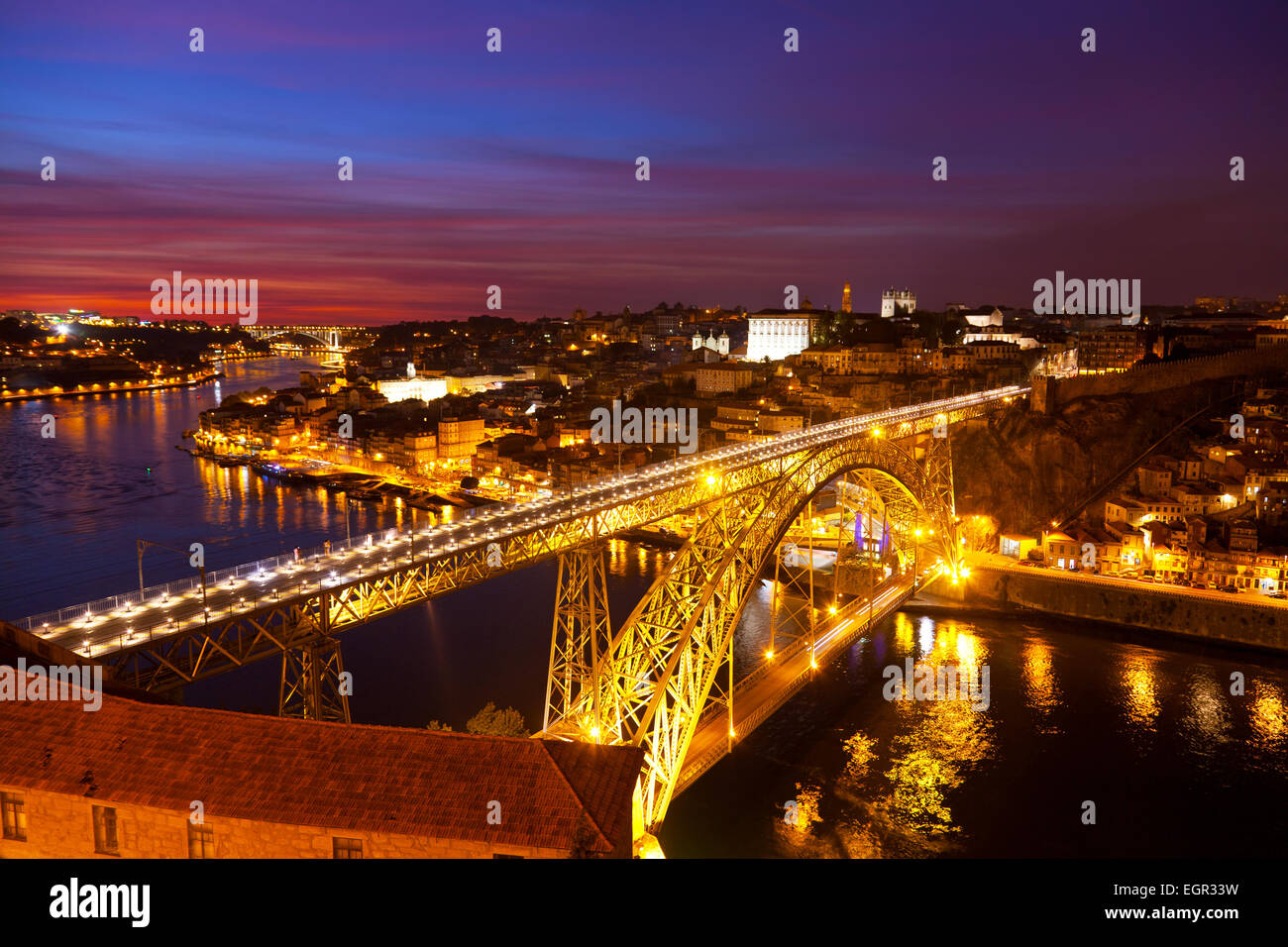 Bridge of Luis I at night over Douro river , Porto, Portugal Stock Photo