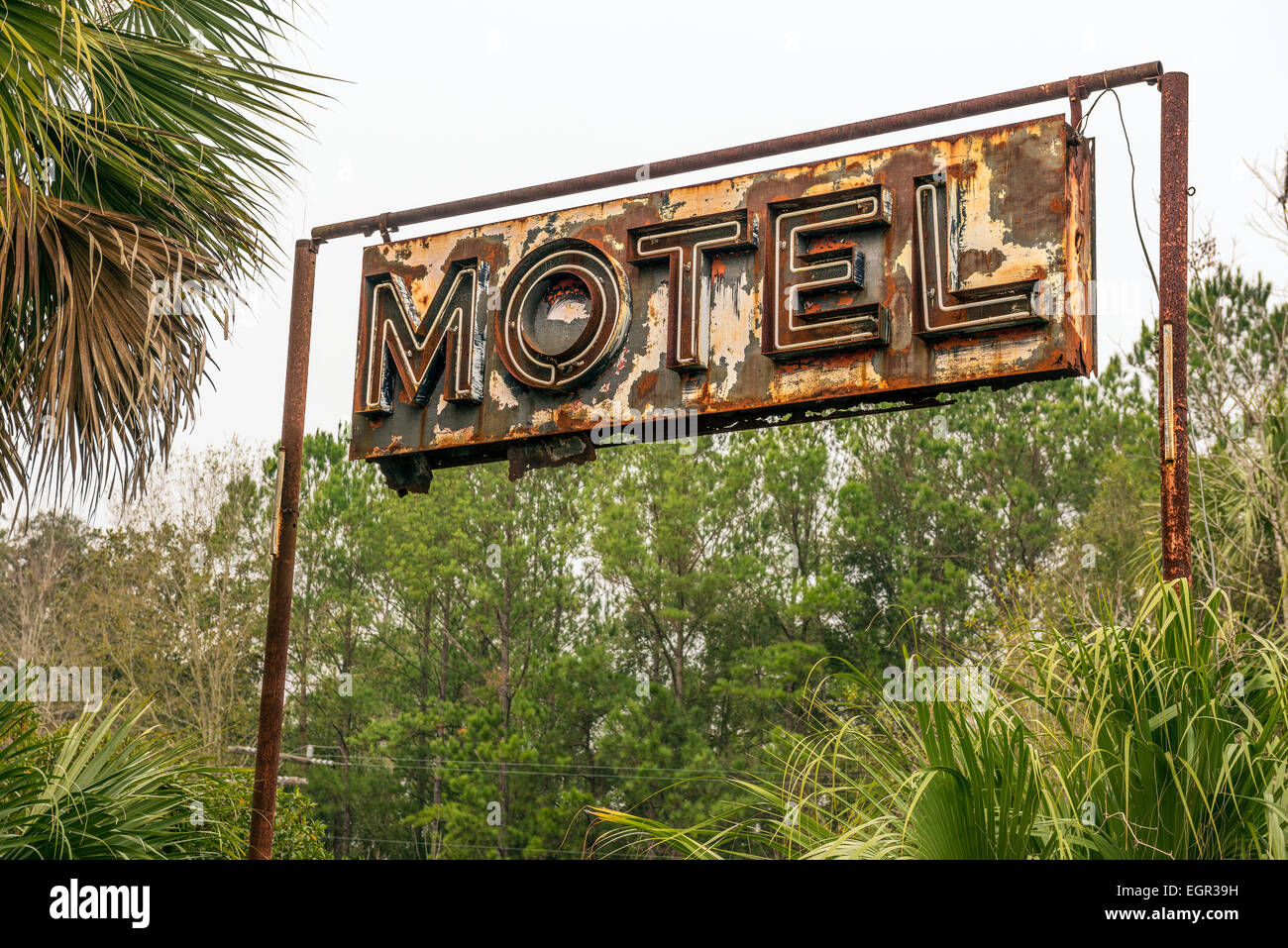 Rustic Neon Motel Sign in Florida, United States Stock Photo