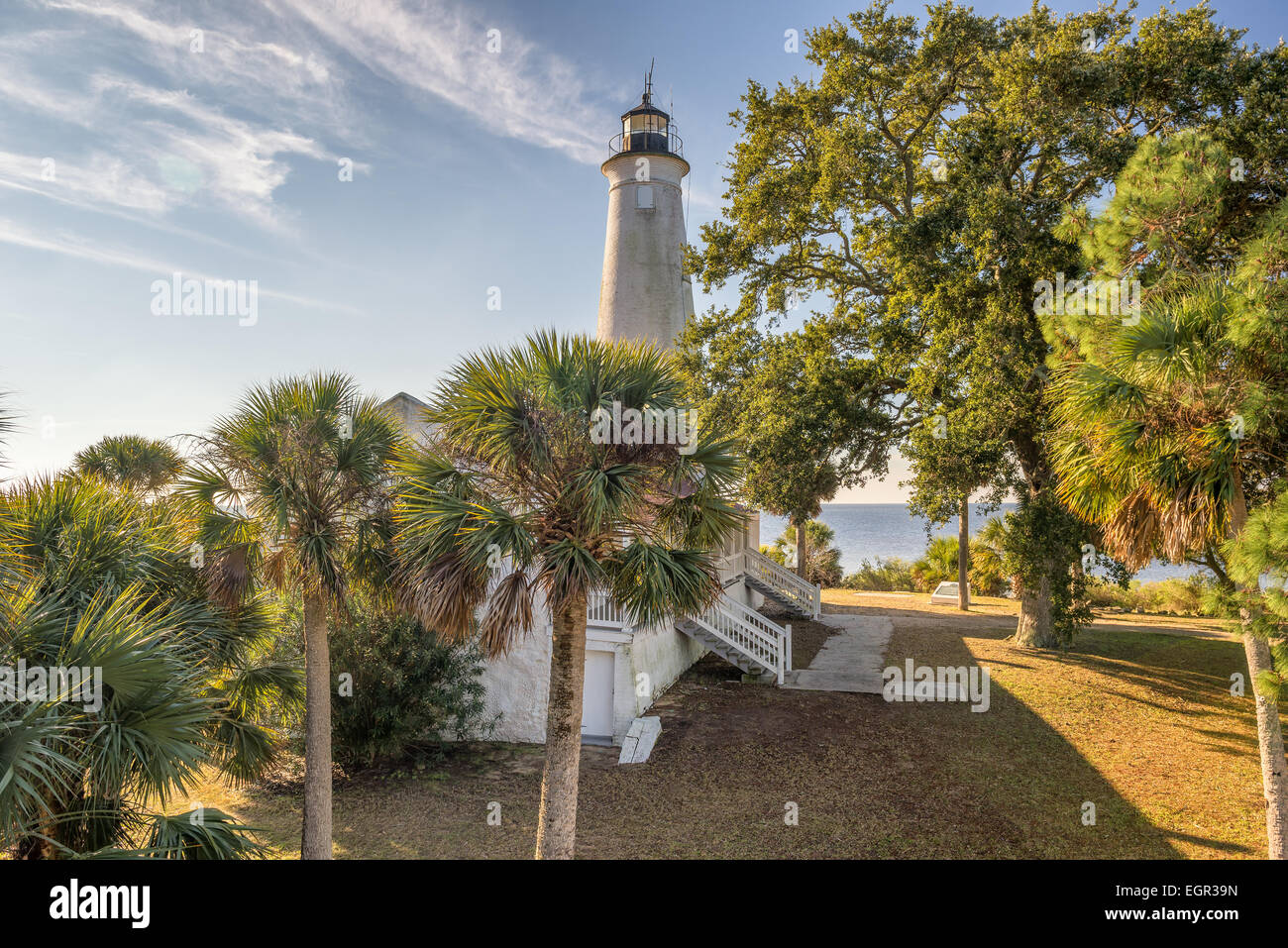 St. Marks National Wildlife Refuge lighthouse, Florida. The St. Marks Light is the second-oldest light station in Florida. Stock Photo