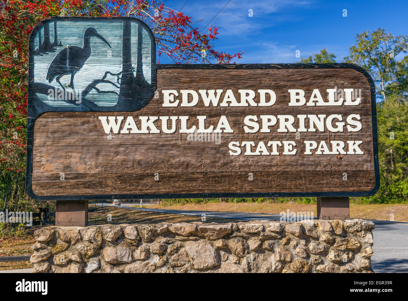 Edward Ball Wakulla Springs entrance sign.  This florida state park is located south of Tallahassee, Florida. Stock Photo