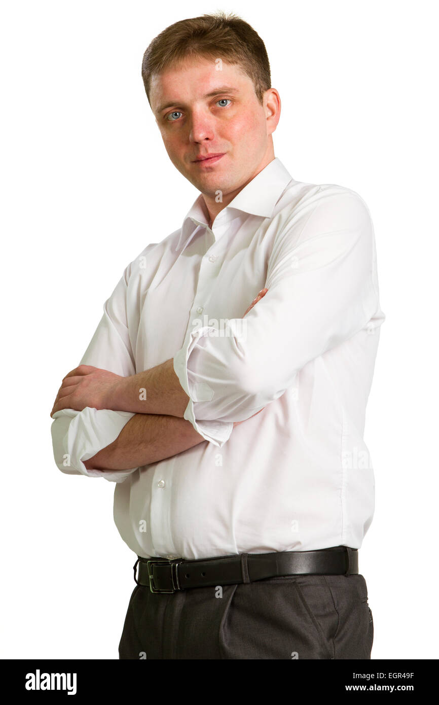 Friendly and smiling businessman looking at camera with reliability ...