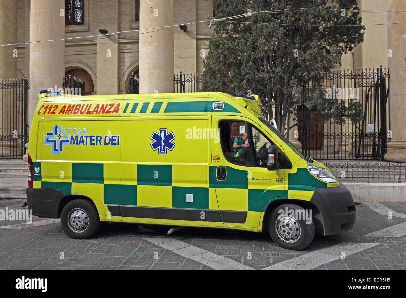 Emergency ambulance attending patient in Valletta, Malta Stock Photo