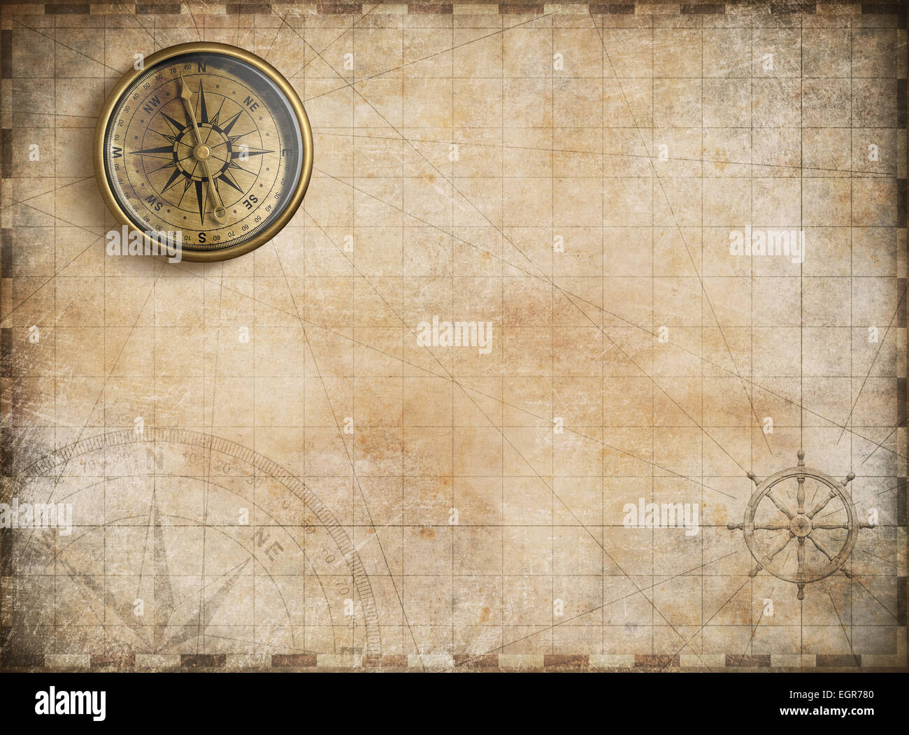 Vintage Golden Compass With Nautical Map Background Stock Photo - Alamy